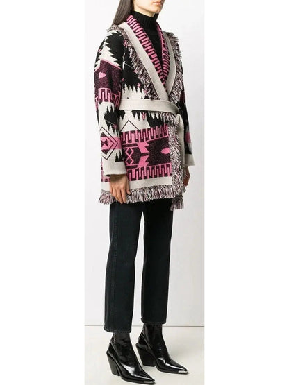 Cosmic-Pattern Fringed-Edge Cardigan - Sweaters & Knitwear