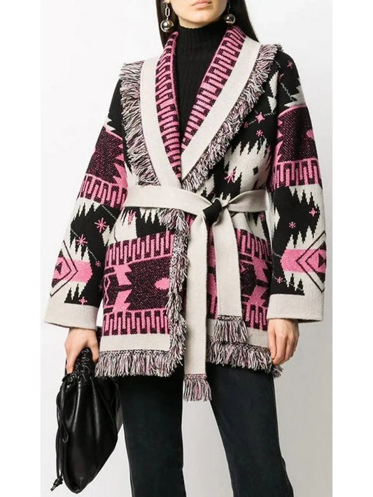 Cosmic-Pattern Fringed-Edge Cardigan - Sweaters & Knitwear