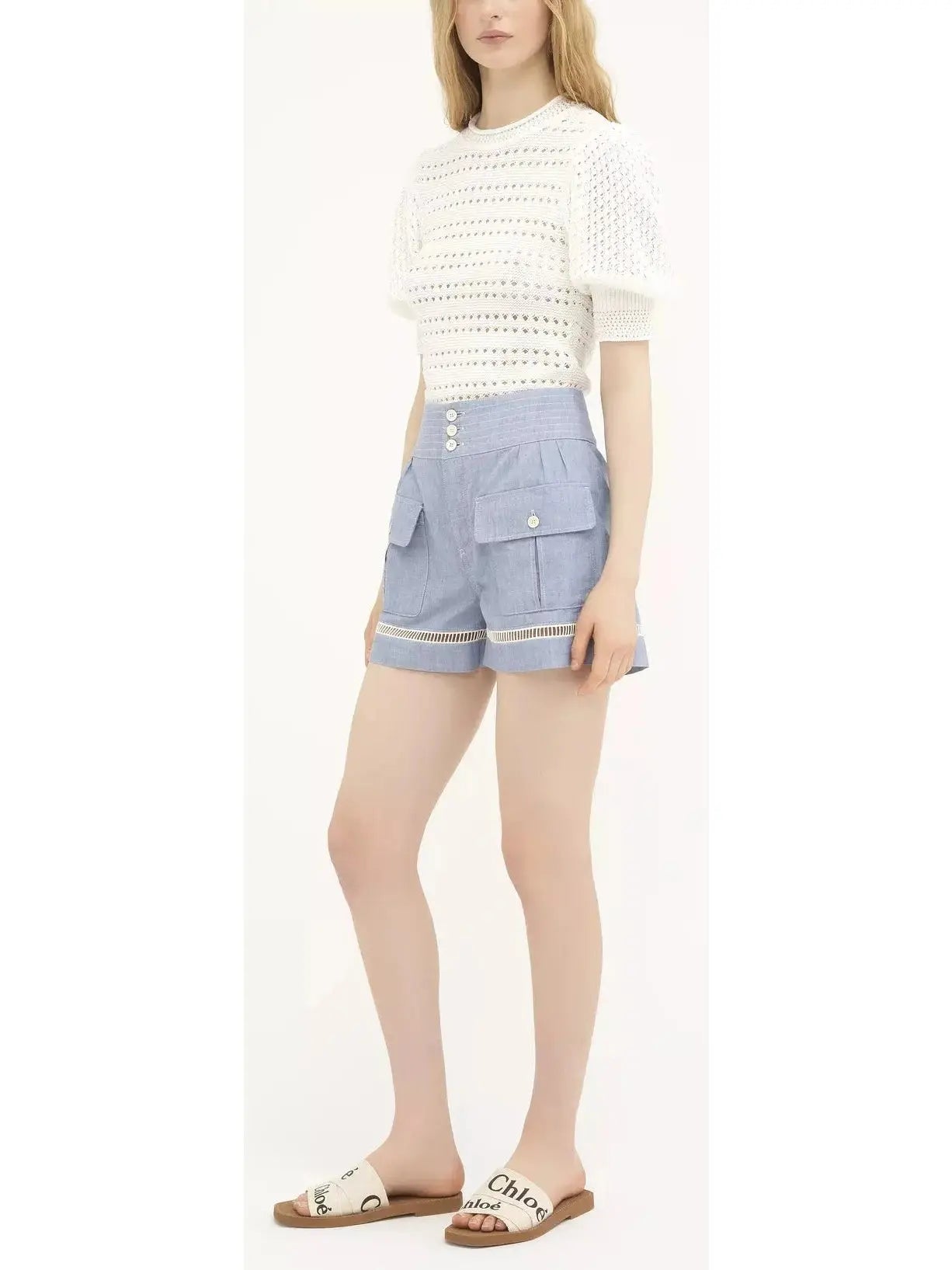 Cotton Denim Chambray Shorts - Jeans & Pants