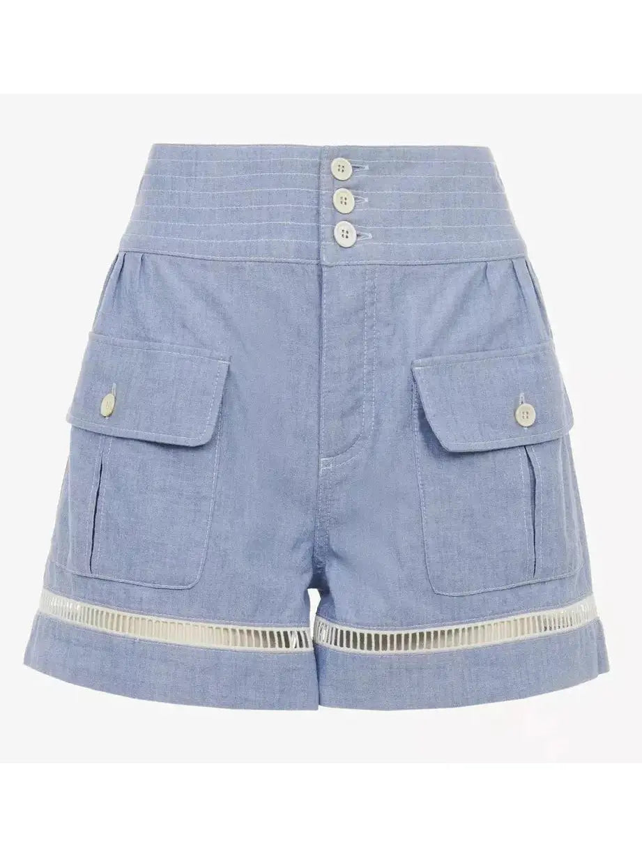 Cotton Denim Chambray Shorts - Jeans & Pants