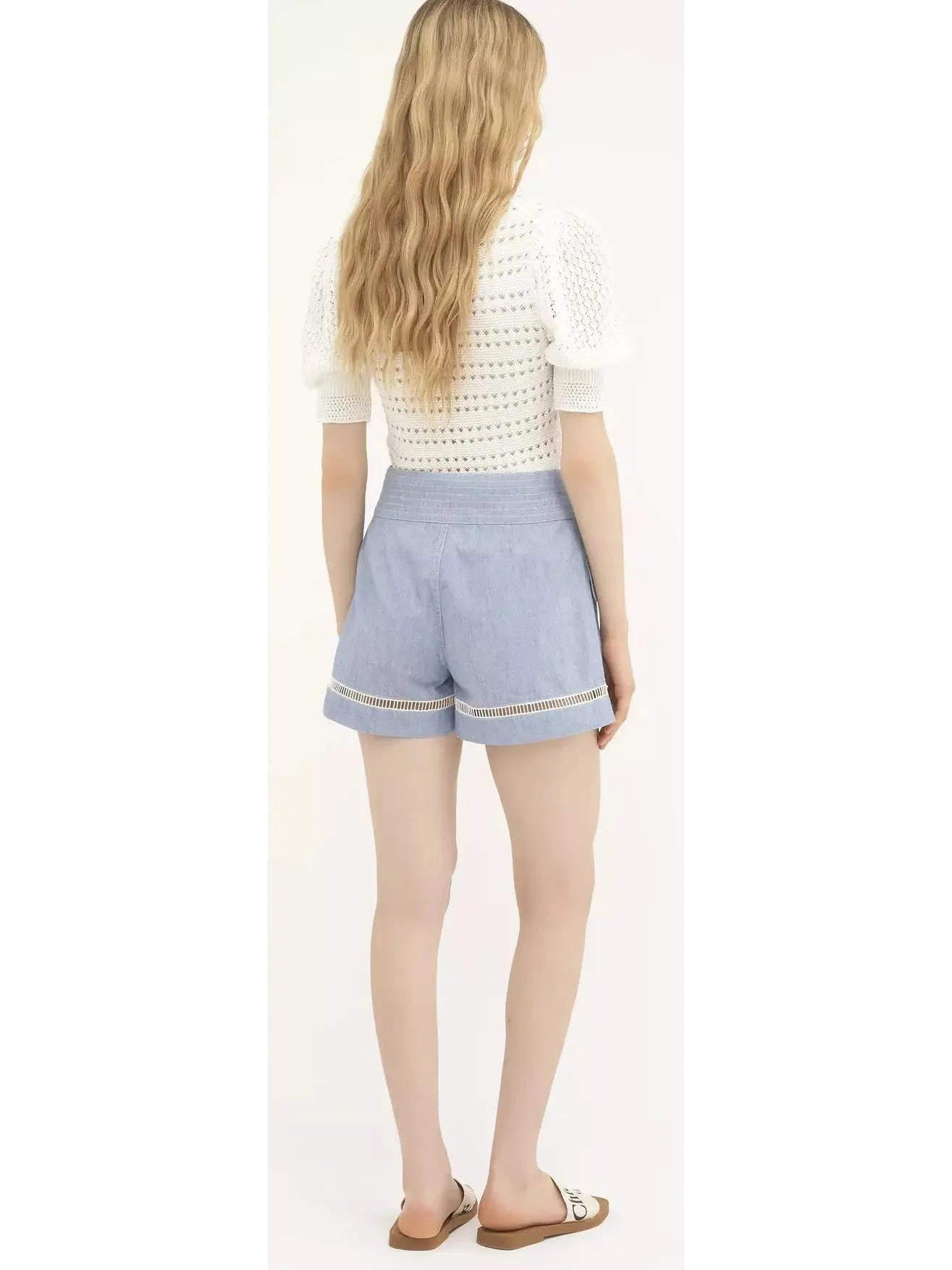 Cotton Denim Chambray Shorts - Jeans & Pants