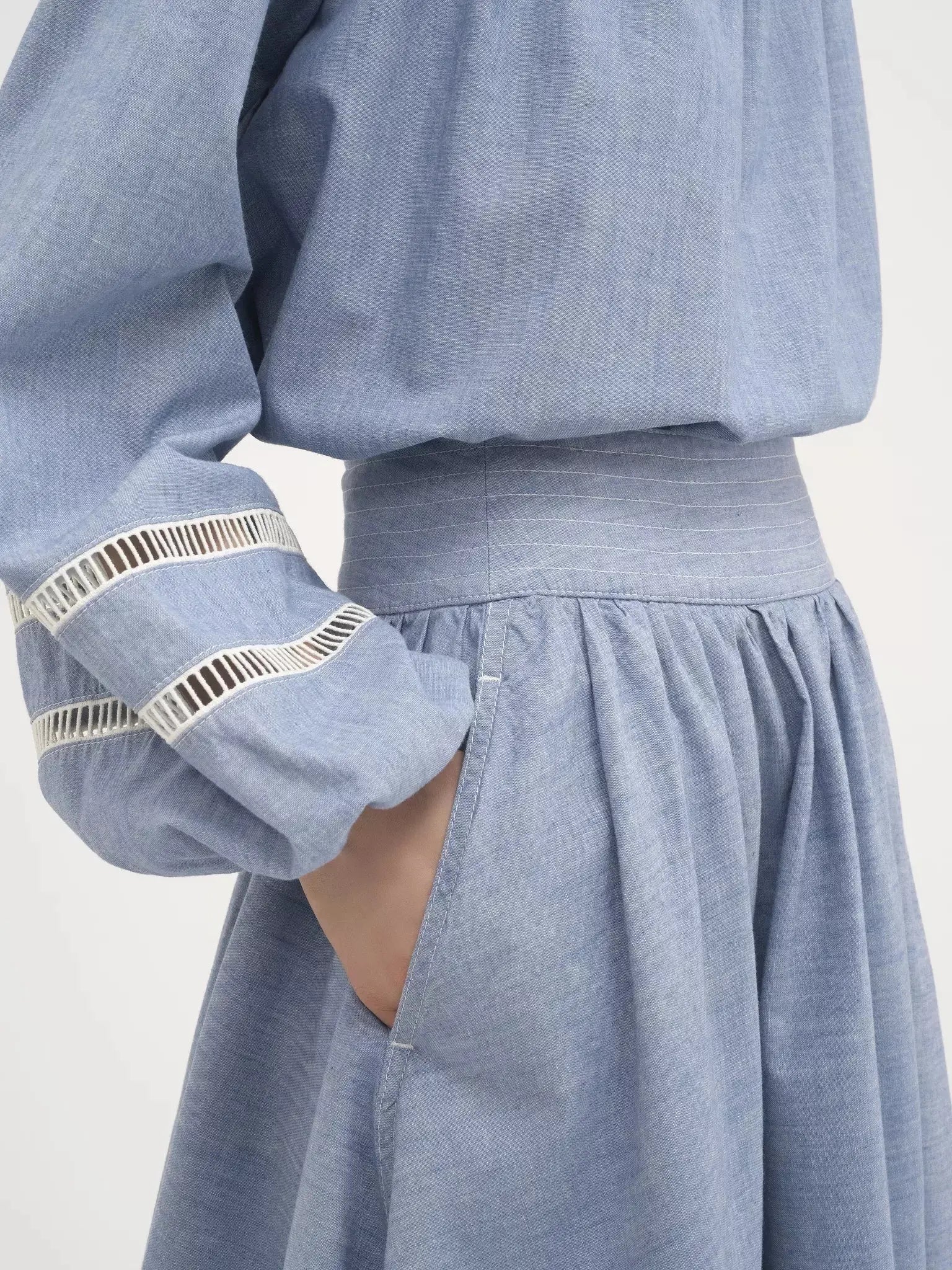 Cotton Denim Chambray Skirt - Skirts