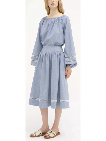 Cotton Denim Chambray Skirt - Skirts