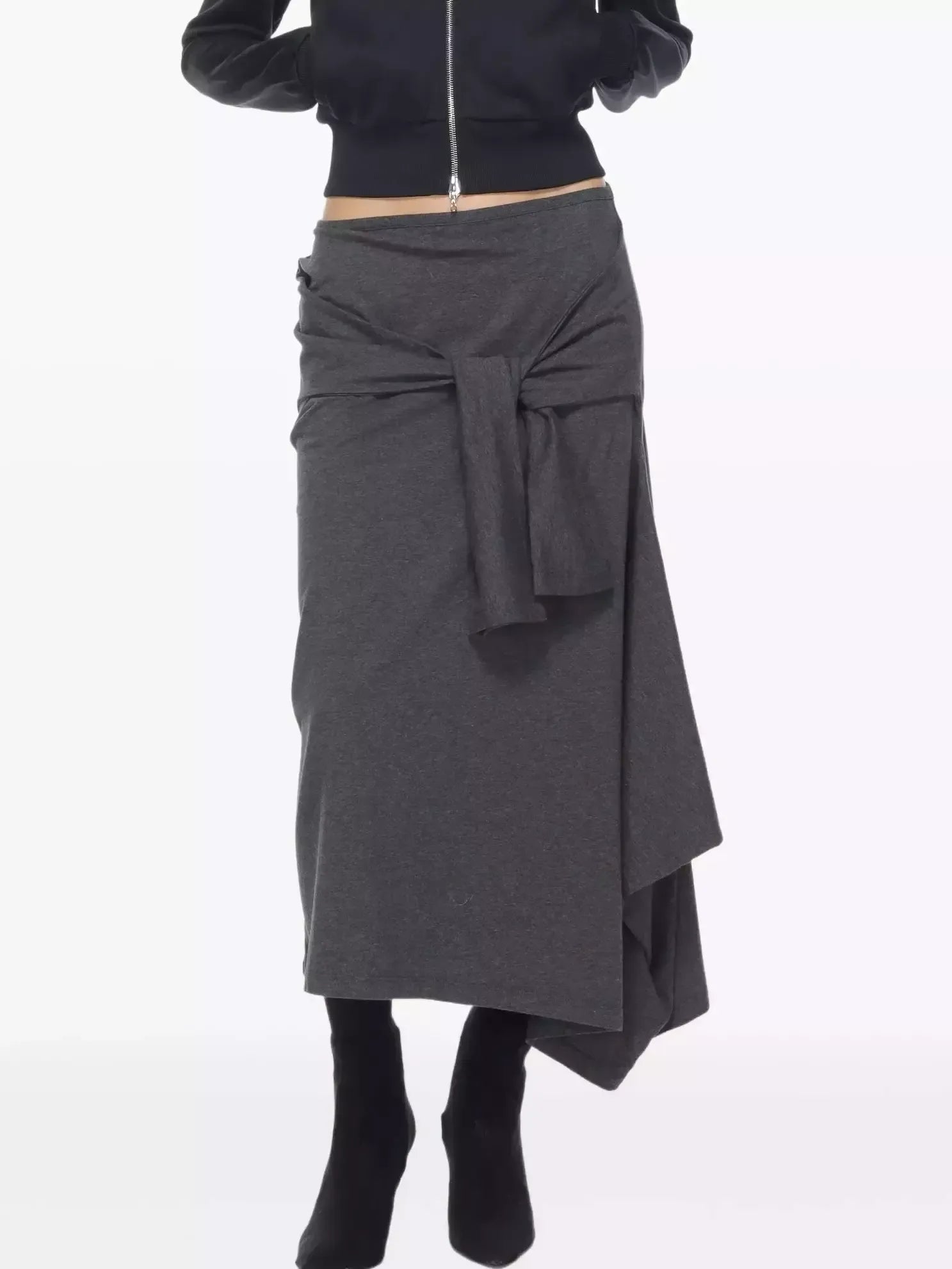 Cotton Jersey Wrap Tie-Front Midi Skirt - Skirts