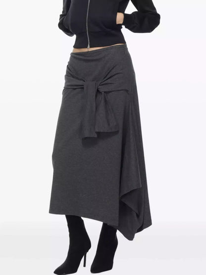 Cotton Jersey Wrap Tie-Front Midi Skirt - Skirts