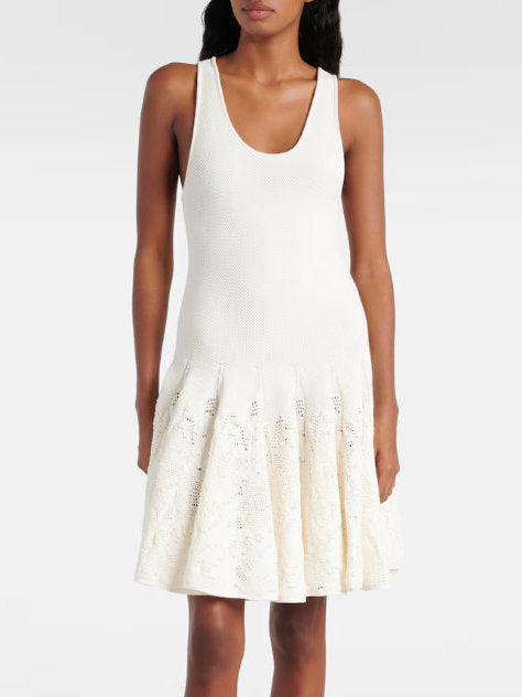 Cotton Knit White Tank Style Skater Dress - Dresses