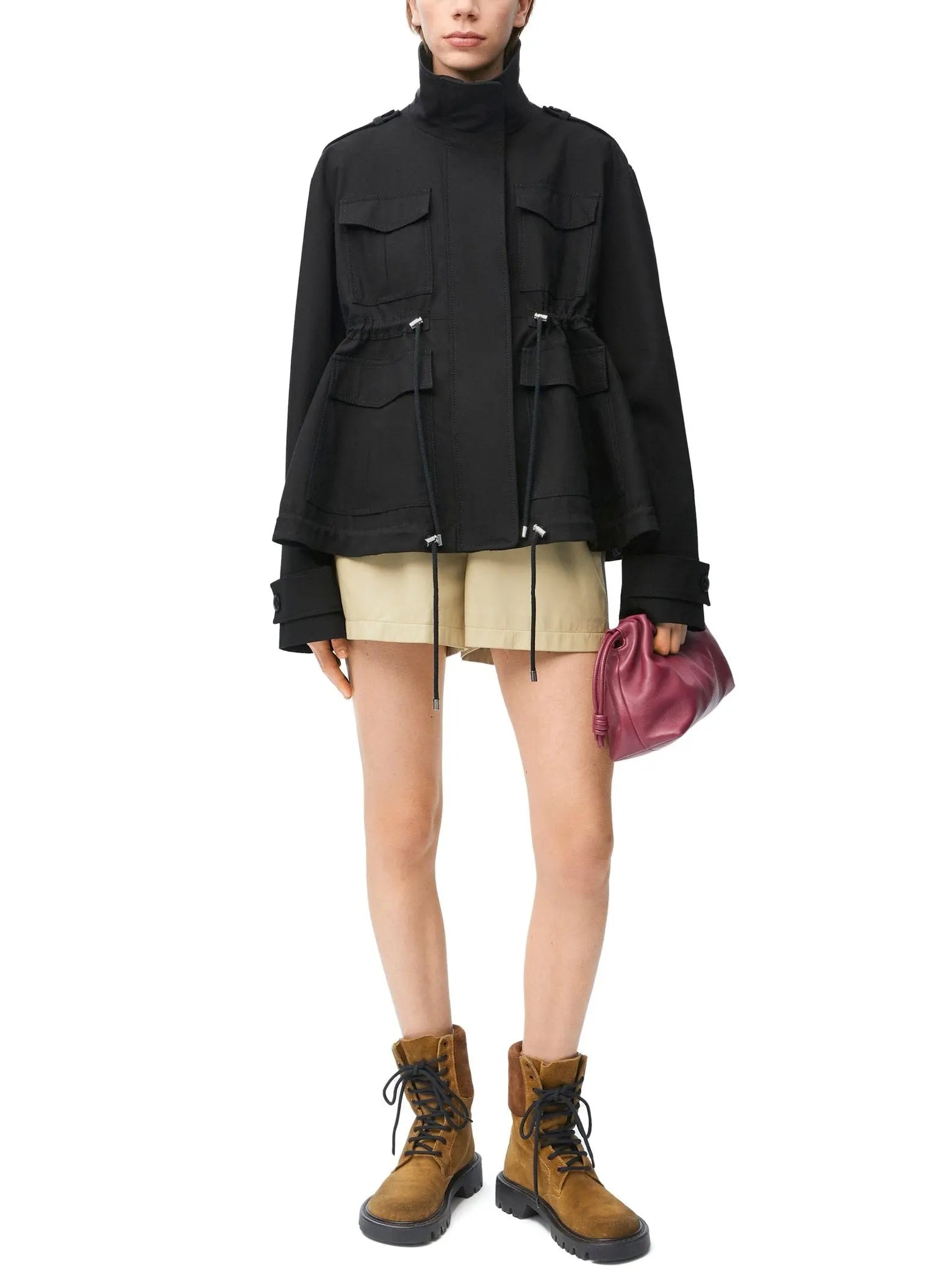 Cotton Twill Parka Jacket in Black - Jackets