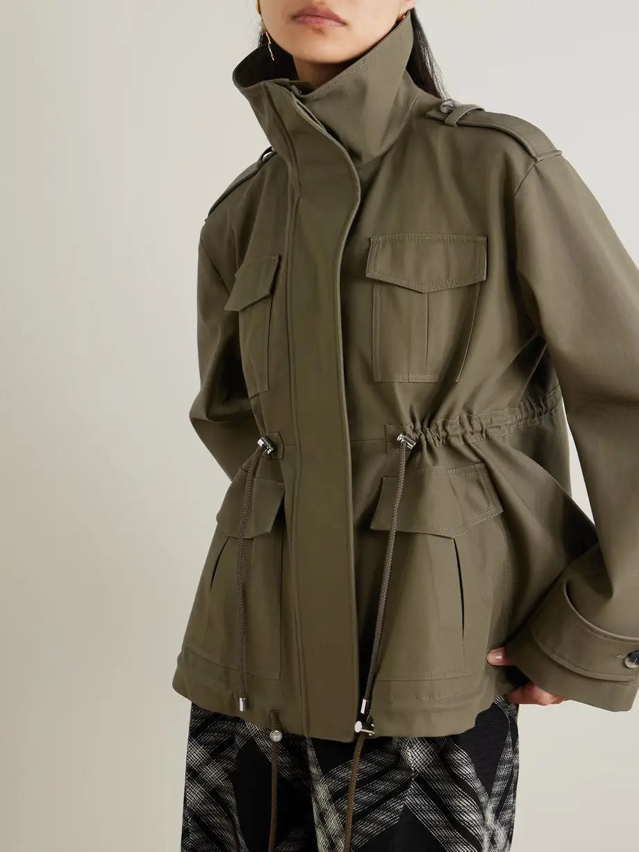 Cotton Twill Parka Jacket in Military Green - Jackets