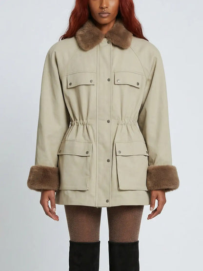Cotton Utility Jacket with Faux-Fur Collar and Cuffs - Jackets
