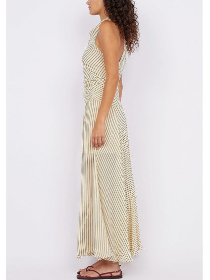 Cowl-Neck Striped Halter Wrap Dress - Dresses