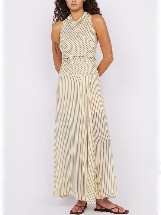Cowl-Neck Striped Halter Wrap Dress - Dresses