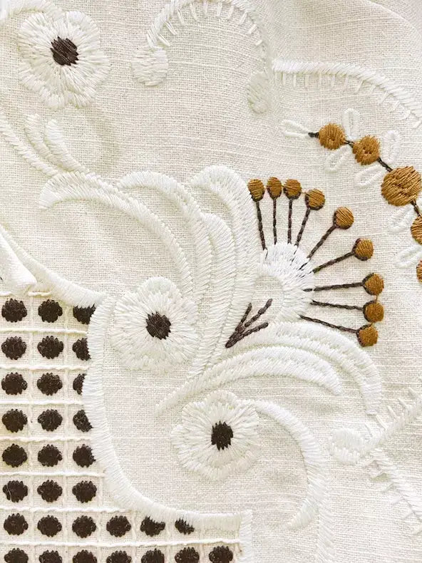 Cream Embroidered Tie-Front Blouse - Tops