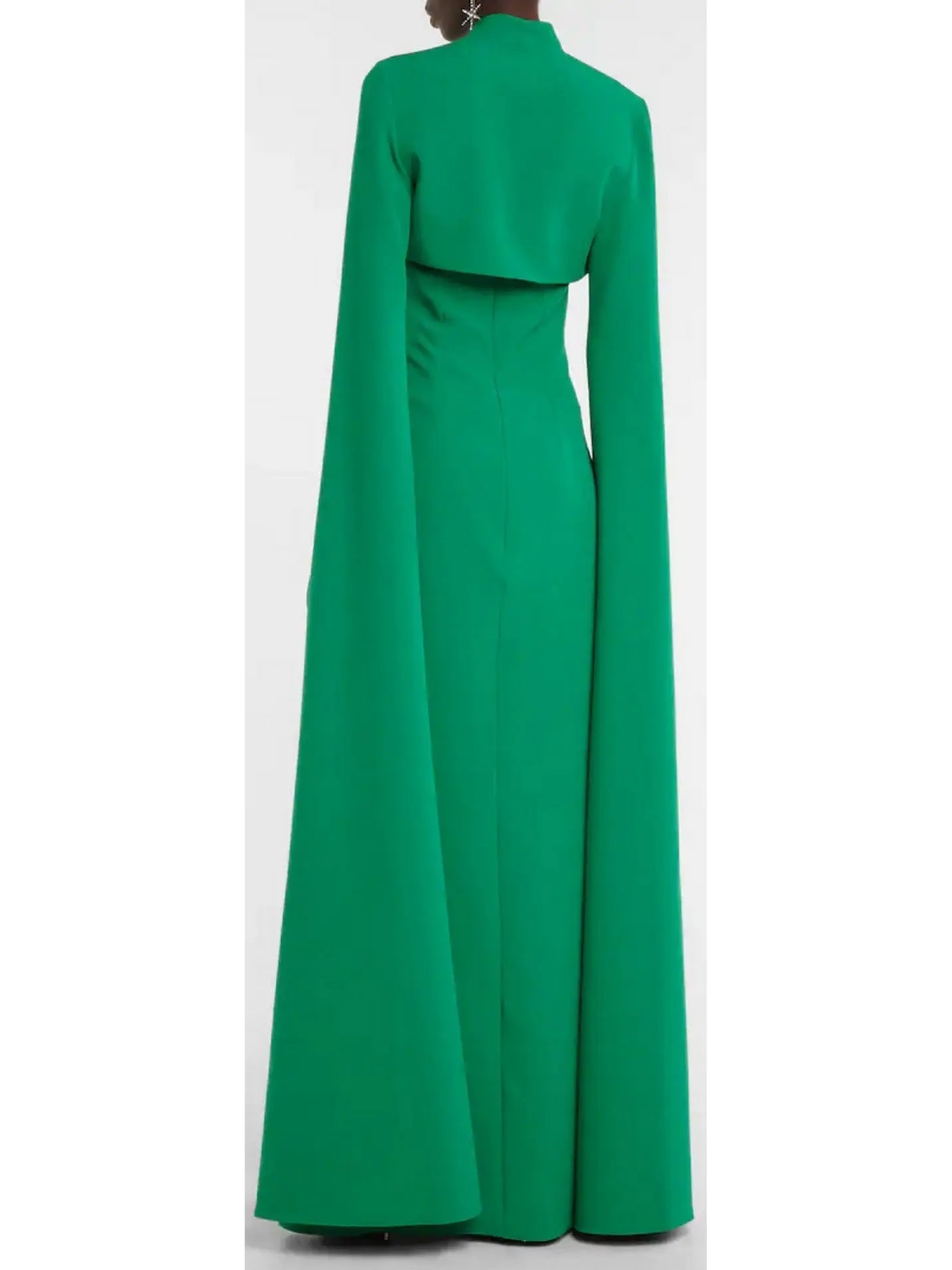 Crepe Cape Gown in Green - Dresses