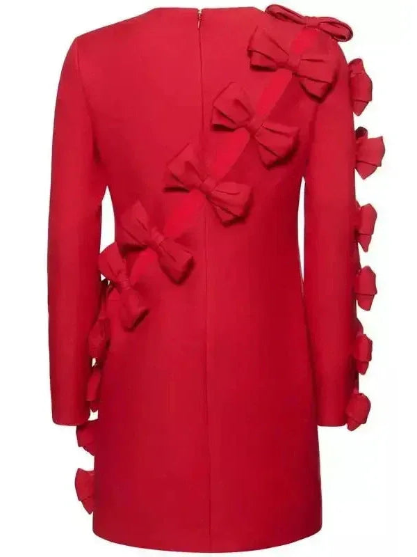 Crepe Couture Bow-Appliqué Mini Dress in Red - Dresses