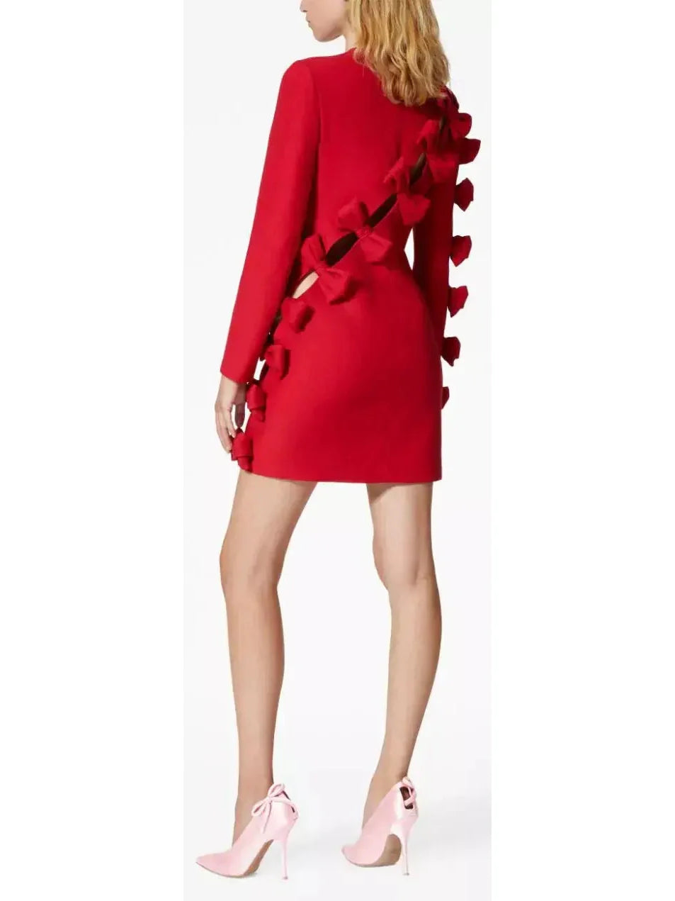 Crepe Couture Bow-Appliqué Mini Dress in Red - Dresses