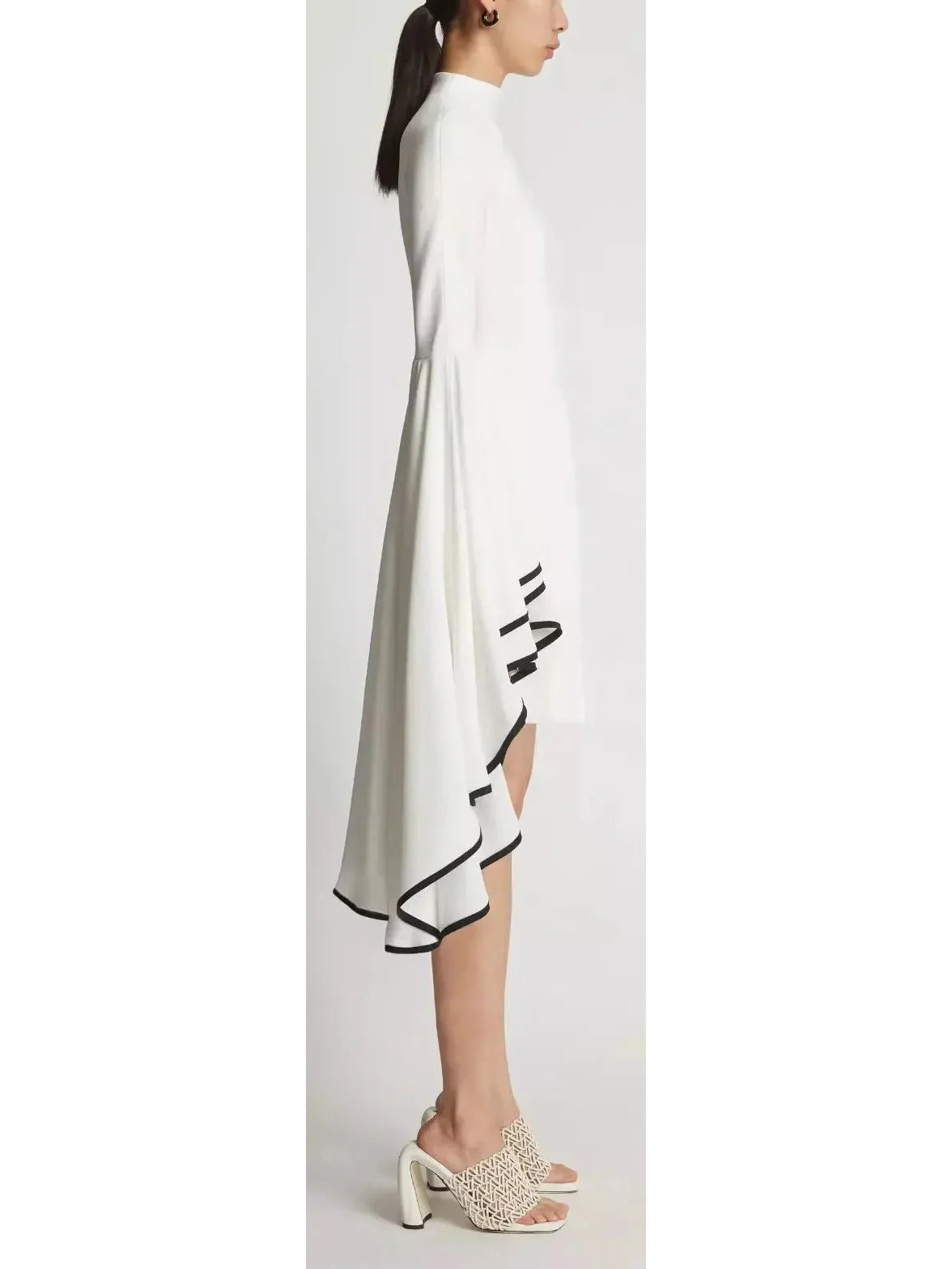 Crepe Exaggerated Sleeve Dress White - Dresses