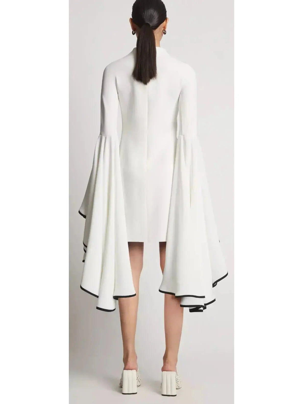 Crepe Exaggerated Sleeve Dress White - Dresses