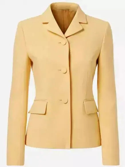 Crepe Single-Breasted Fitted Yellow Blazer and Short Set - Suits & Sets