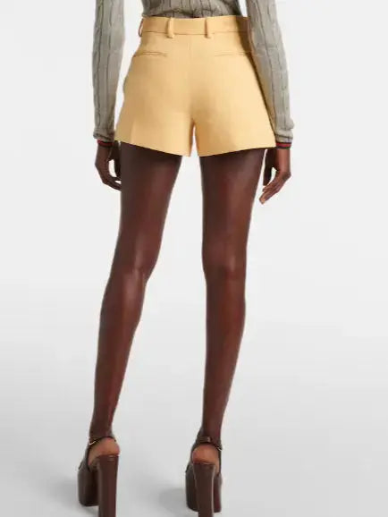 Crepe Single-Breasted Fitted Yellow Blazer and Short Set - Suits & Sets