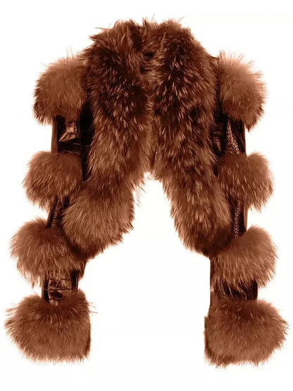 Croc Leather Effect Fur-Paneled Jacket - Jackets