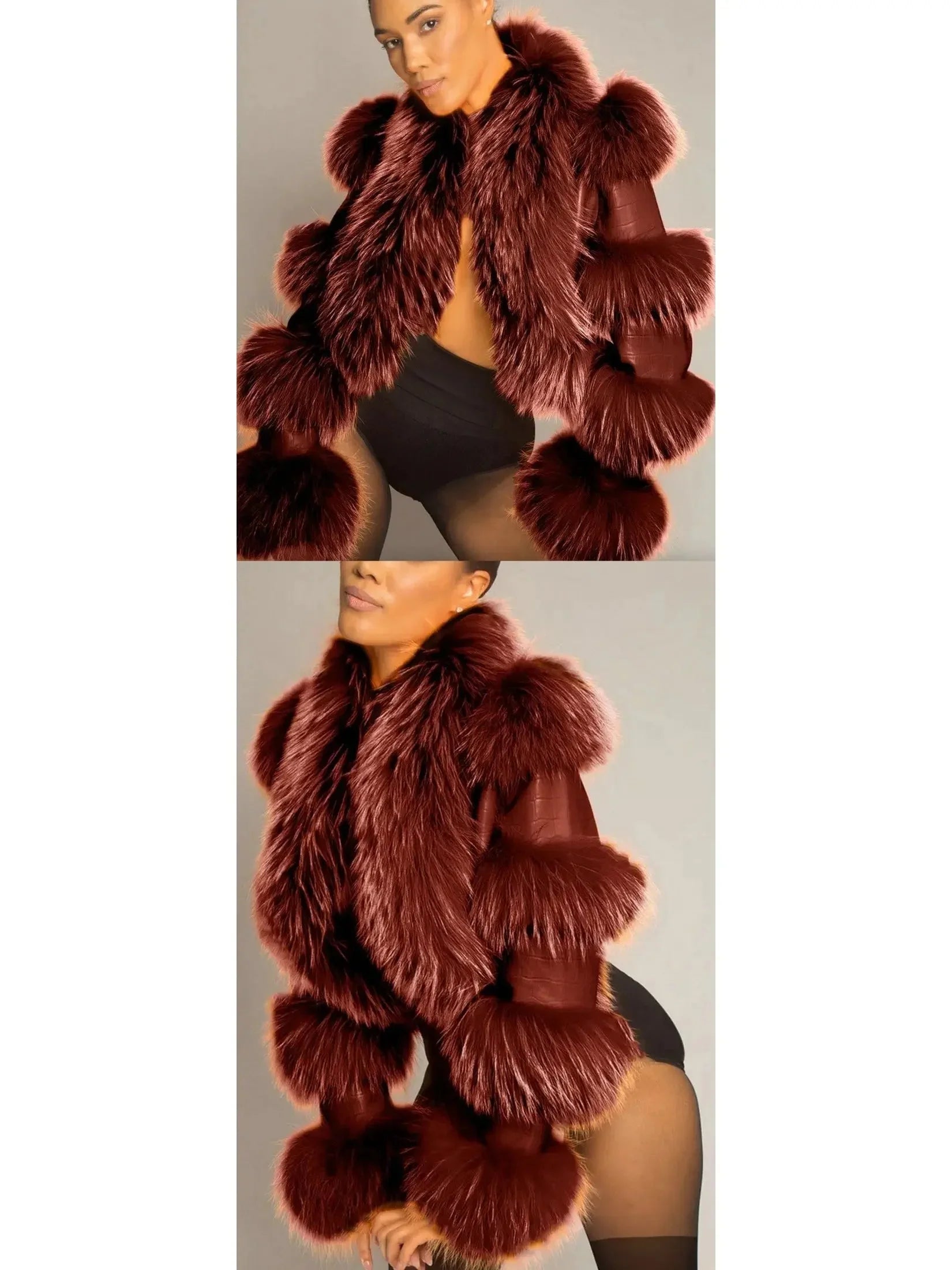 Croc Leather Effect Fur-Paneled Jacket - small - Jackets