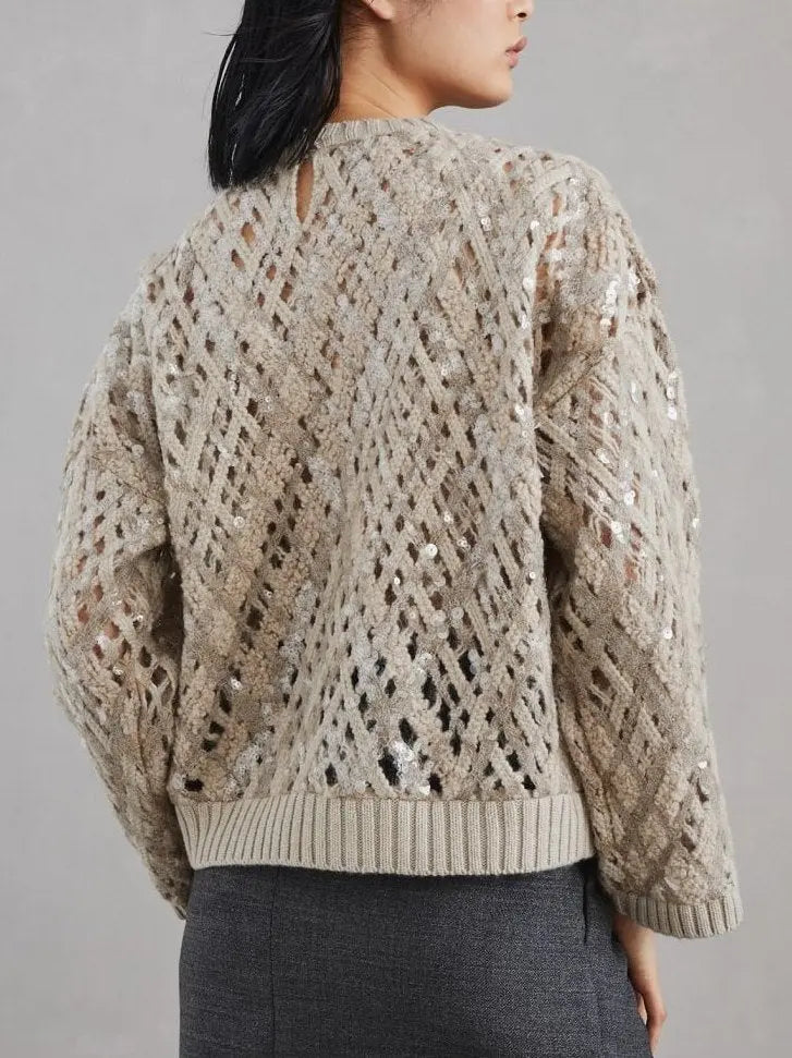 Crochet Cashmere Knit Sequin Sweater - Sweaters & Knitwear