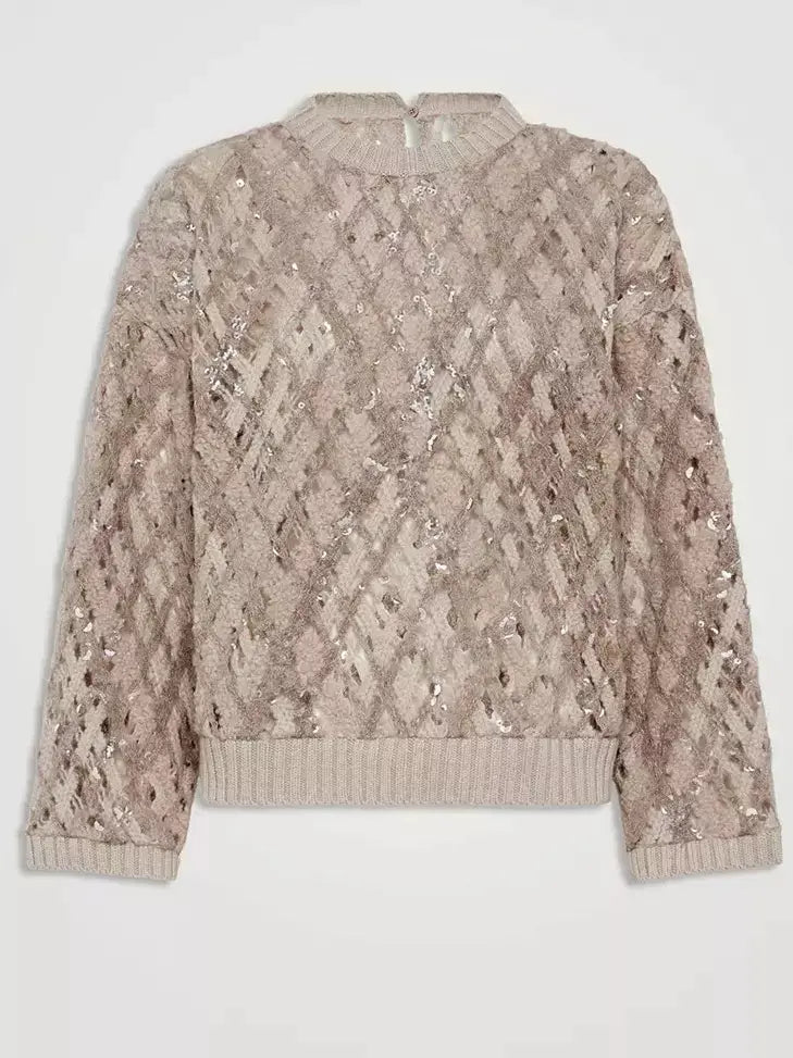 Crochet Cashmere Knit Sequin Sweater - Sweaters & Knitwear