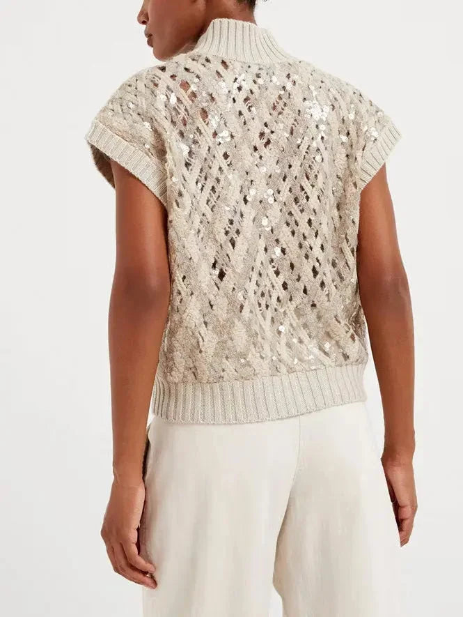 Crochet Cashmere Knit Sequin Vest - Sweaters & Knitwear
