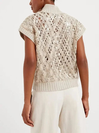 Crochet Cashmere Knit Sequin Vest - Sweaters & Knitwear