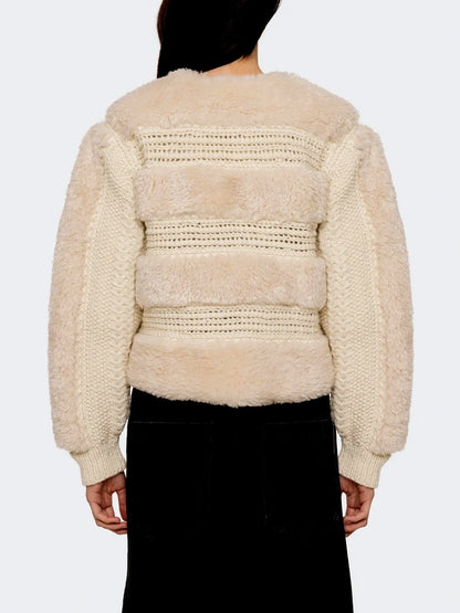 Crochet Knit Tie-Front Faux Fur Jacket - Jackets