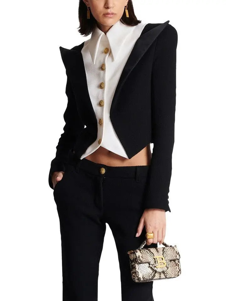 Cropped 6-Button Crepe Jacket - Jackets