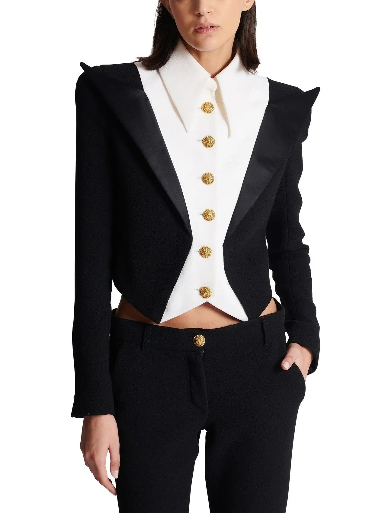 Cropped 6-Button Crepe Jacket - Jackets