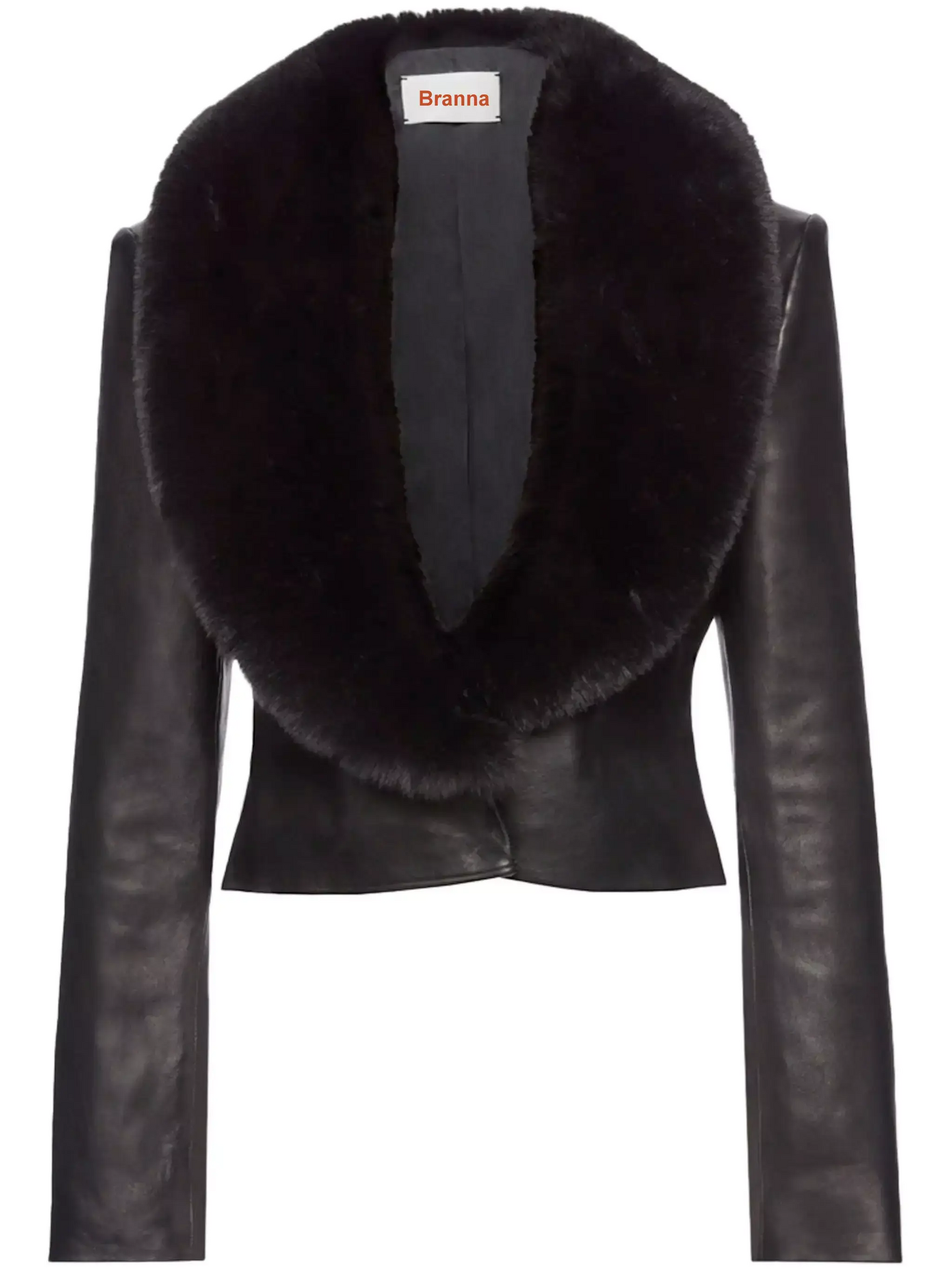 Cropped Black Lambskin Leather Jacket with Fox-Fur Collar - Jackets