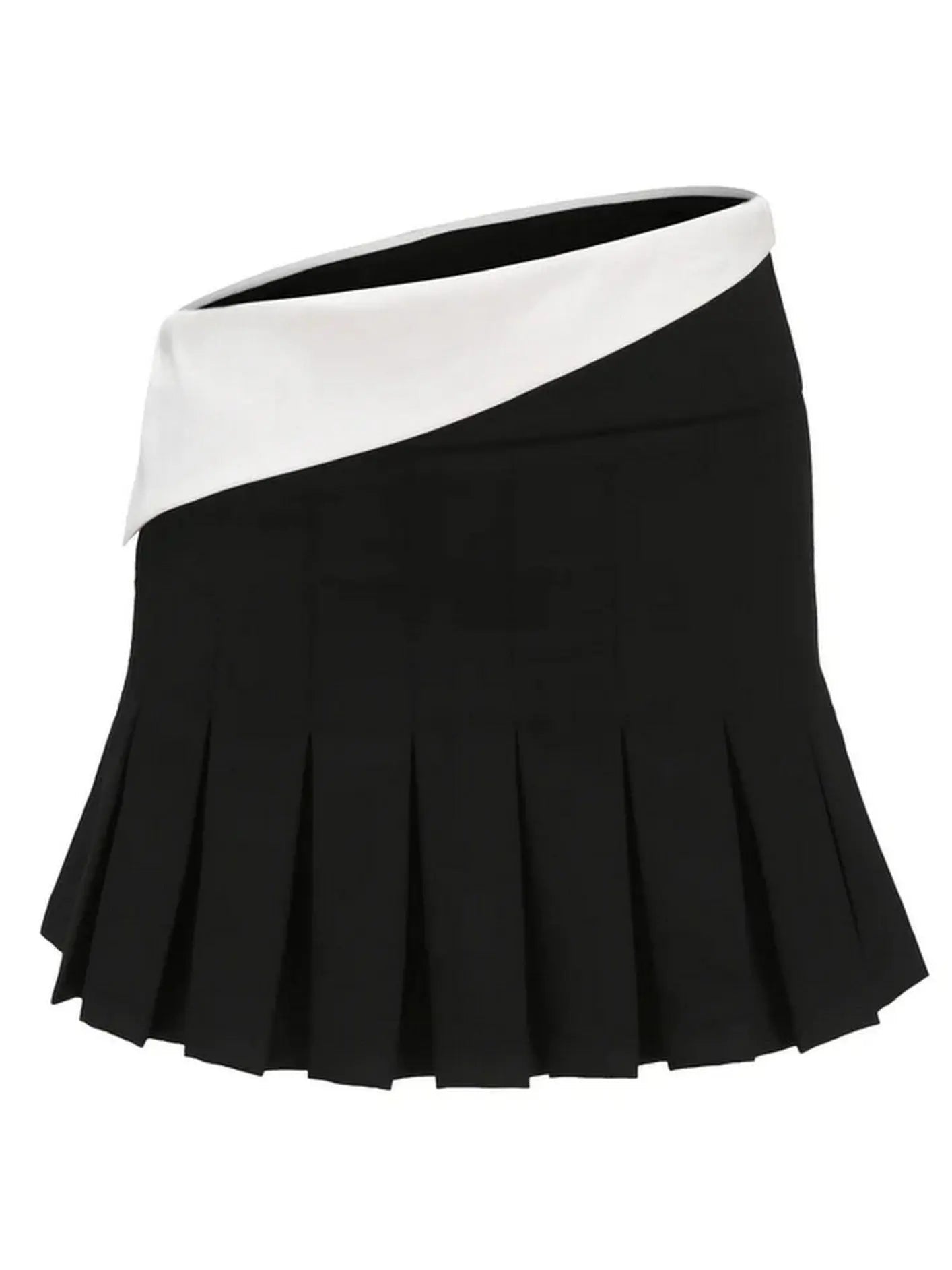 Cropped Blazer with Shirt Collar and Pleated Fold-Over Mini Skirt Set in Black and White - Suits & Sets