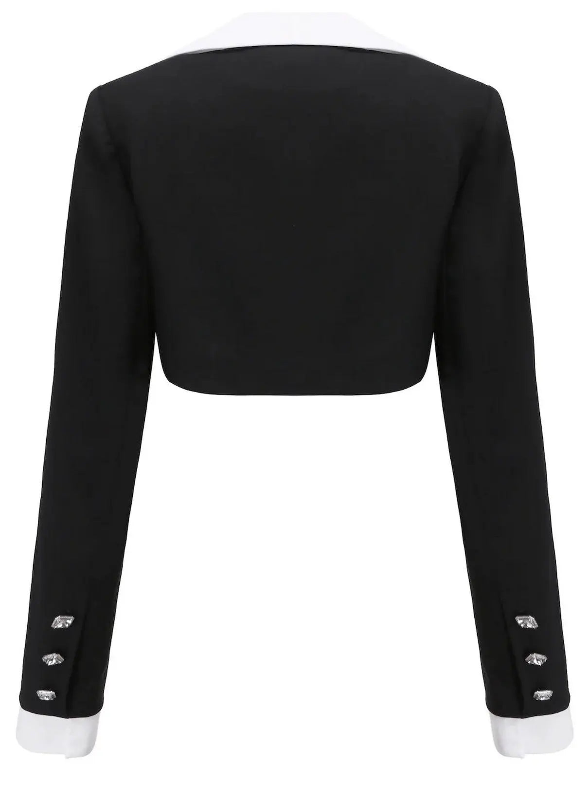 Cropped Blazer with Shirt Collar and Pleated Fold-Over Mini Skirt Set in Black and White - Suits & Sets