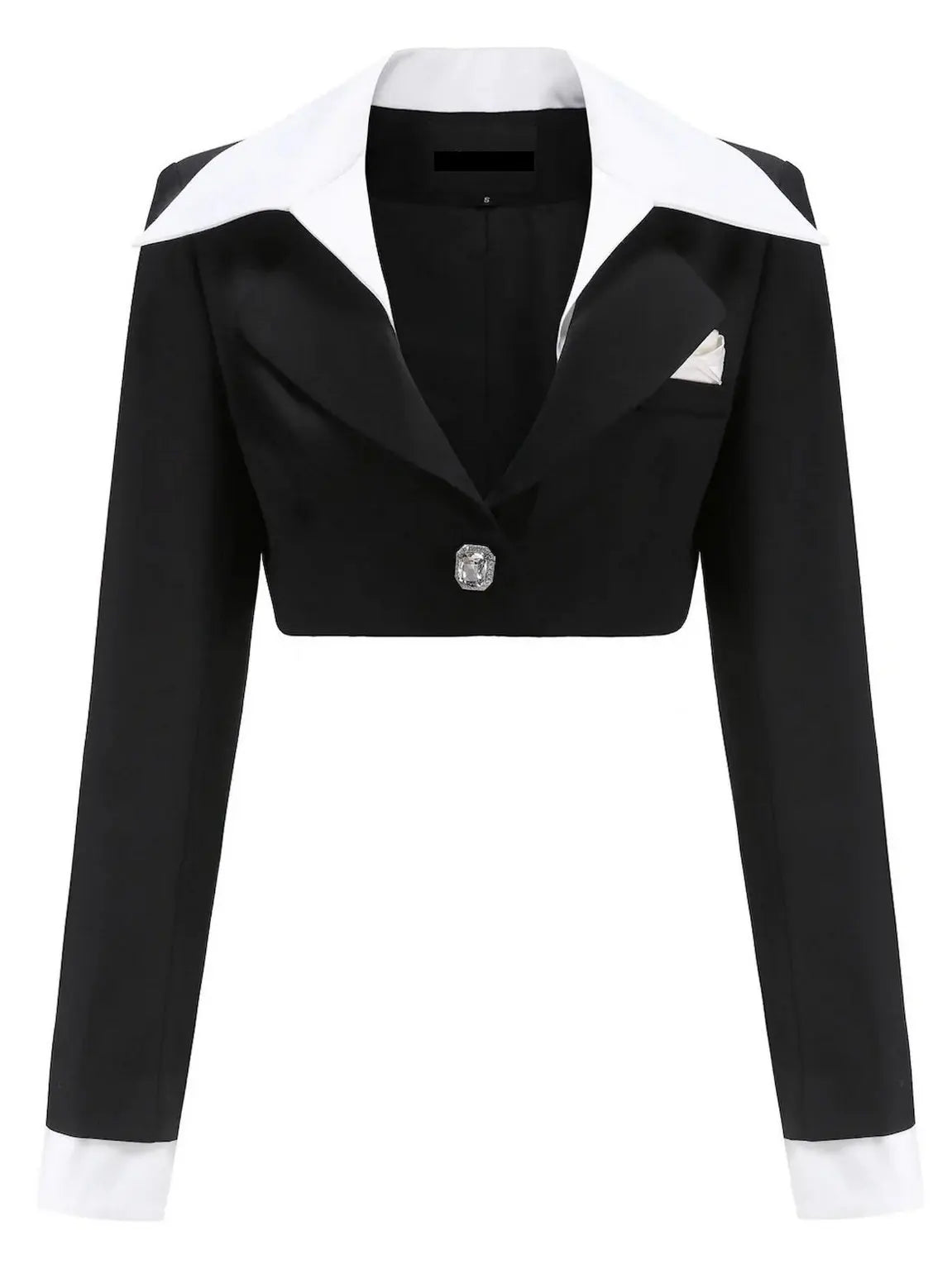 Cropped Blazer with Shirt Collar and Pleated Fold-Over Mini Skirt Set in Black and White - Suits & Sets