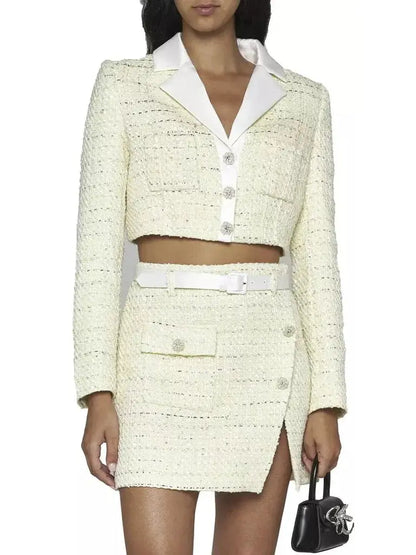 Cropped Bouclé Jacket and Belted Mini Skirt Set - Suits & Sets