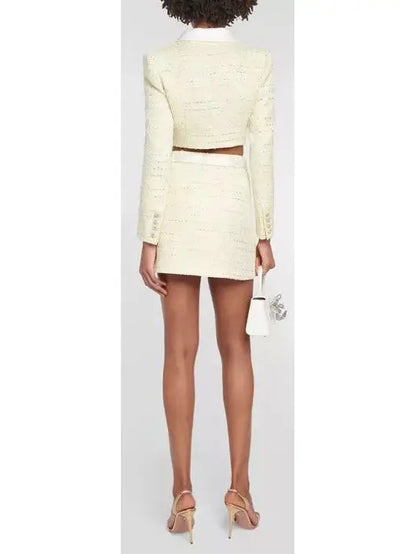 Cropped Bouclé Jacket and Belted Mini Skirt Set - Suits & Sets