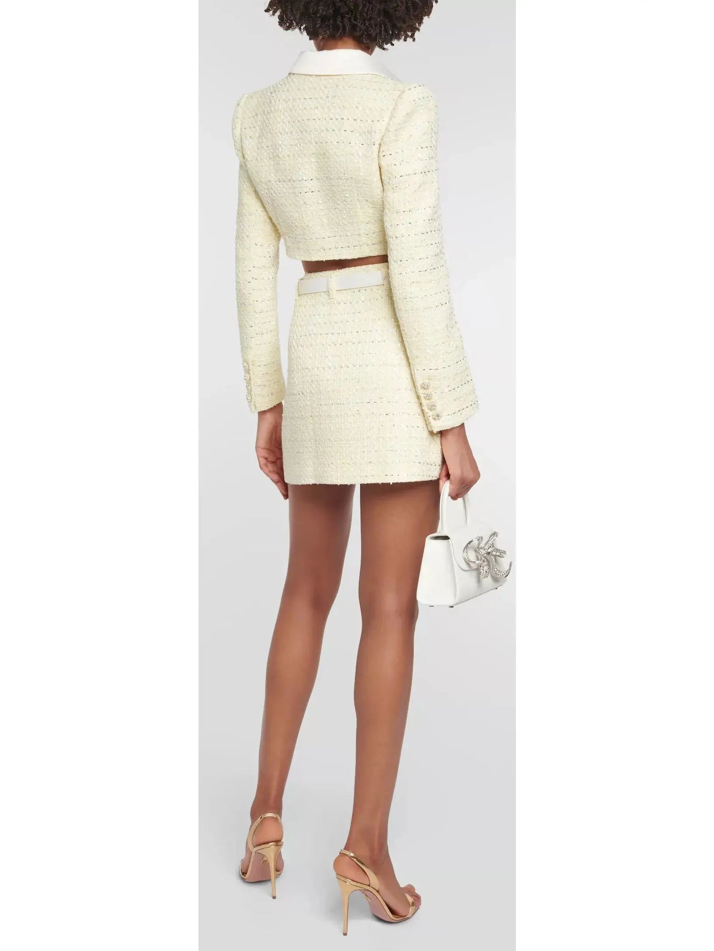 Cropped Bouclé Jacket and Belted Mini Skirt Set - Suits & Sets