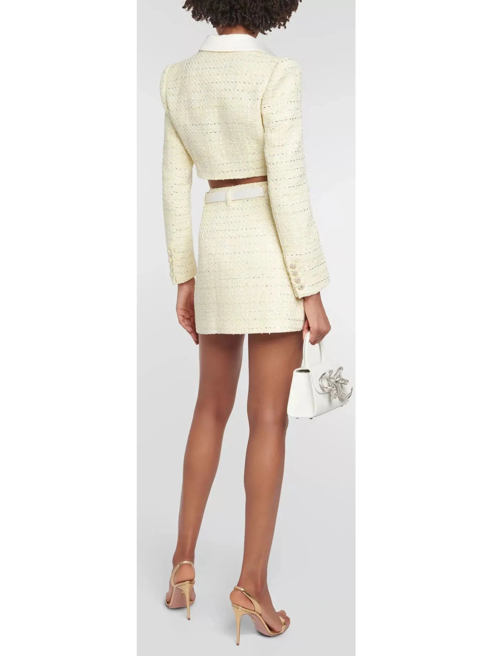 Cropped Bouclé Jacket and Belted Mini Skirt Set - Suits & Sets