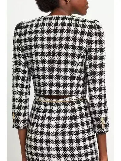 Cropped Houndstooth Tweed Jacket and Mini Skirt Set - Suits & Sets