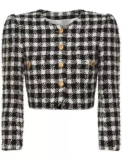 Cropped Houndstooth Tweed Jacket and Mini Skirt Set - Suits & Sets