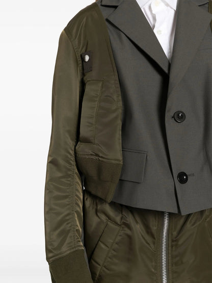 Cropped Hybrid Paneled Jacket in Green - Jackets