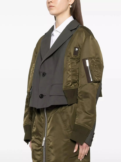 Cropped Hybrid Paneled Jacket in Green - Jackets