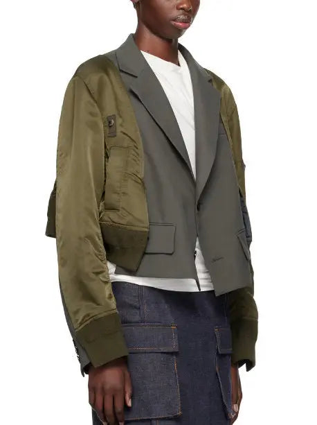 Cropped Hybrid Paneled Jacket in Green - Jackets