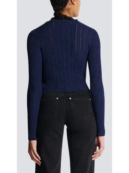 Cropped Knit Cardigan in Navy - Sweaters & Knitwear