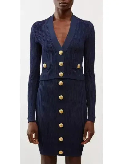 Cropped Knit Cardigan in Navy - Sweaters & Knitwear