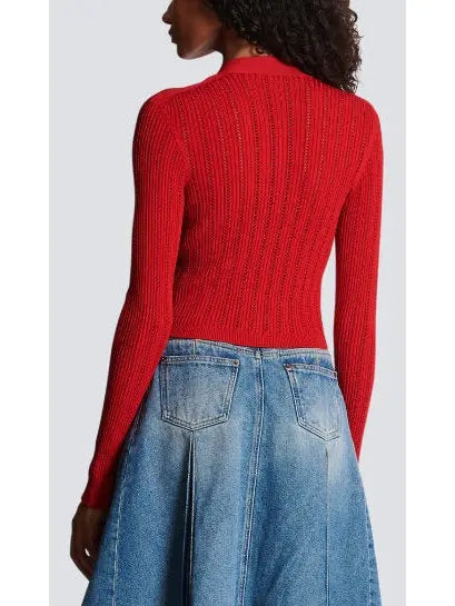 Cropped Knit Cardigan in Red - Sweaters & Knitwear