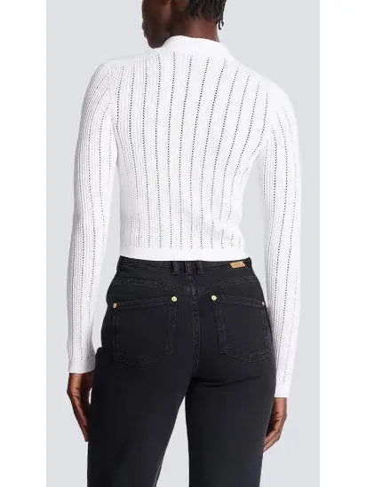 Cropped Knit Cardigan in White - Sweaters & Knitwear