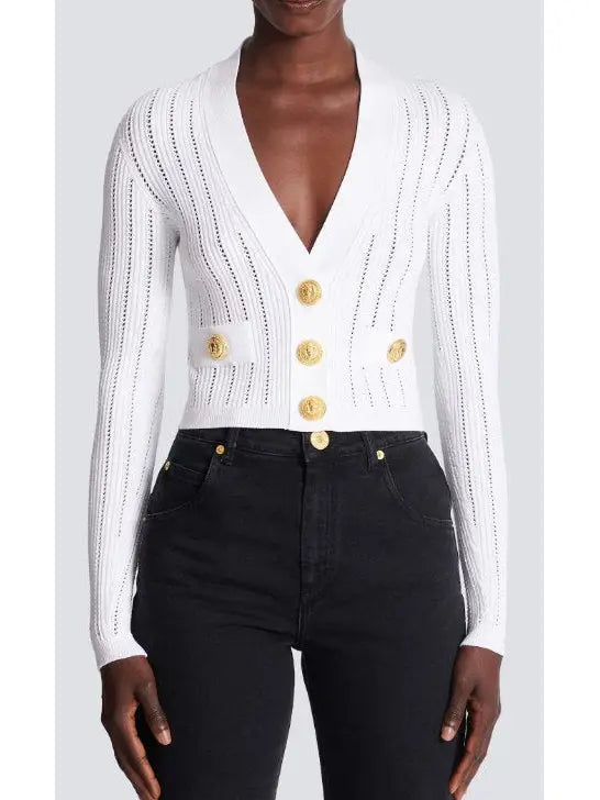 Cropped Knit Cardigan in White - Sweaters & Knitwear